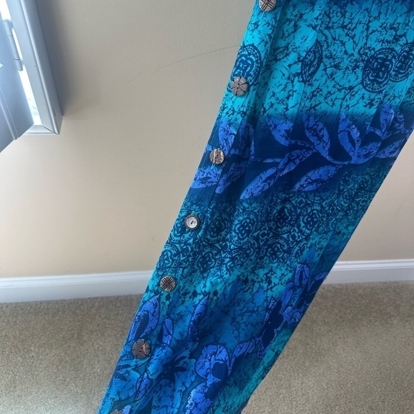 Vintage R & K Original 90s boho blue medallion floral dress wooden button 6P - Picture 5 of 6